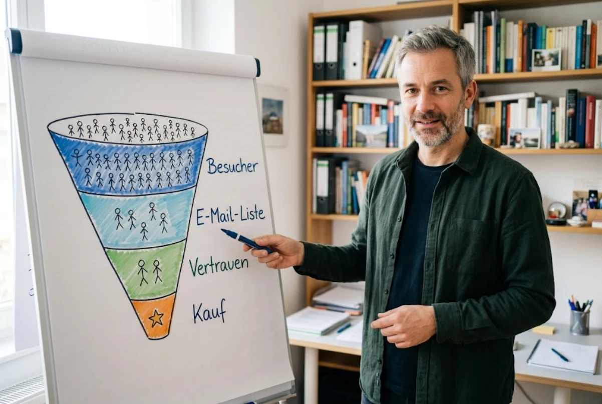 Funnel im Affiliate-Marketing: Frau füllt in einer kleinen Mosterei frischen Apfelsaft durch einen Trichter in Flaschen